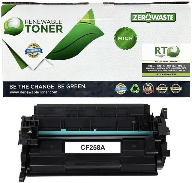 Main image of RT 58A MICR Ink Compatible Replacement for HP CF258A 58X CF258X | Works with HP Printers M404dn M404dw M404n MFP M428fdn M428fdw Check Printer Toner Cartridge (with Bypass Chip)