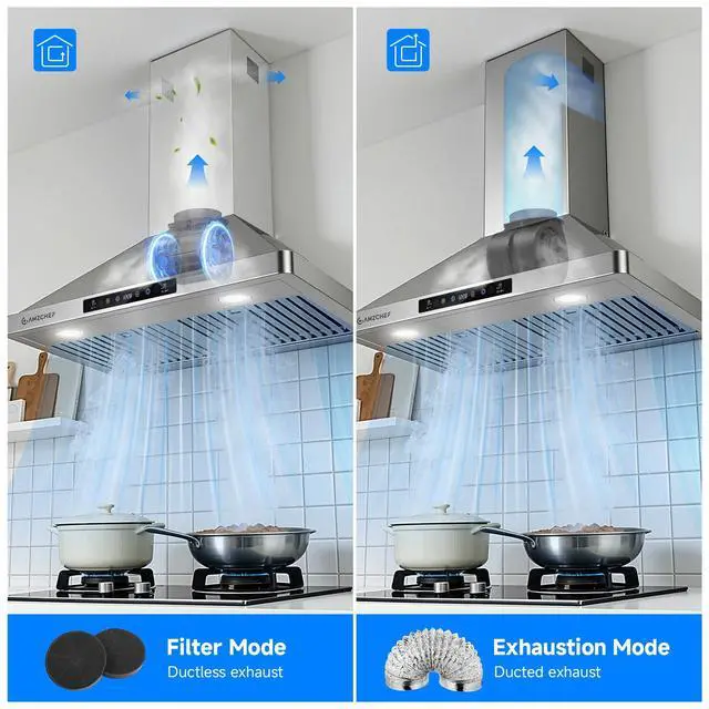 Alt view image 5 of 7 - Wall Mount Range Hood 30 inch: 1050 CFM Stainless Steel Kitchen Stove Vent Hood with 3 Speed Exhaust Fan, Touch/Remote/Gesture Control Kitchen Exhaust Fan with Dishwasher-Safe Baffle Filters