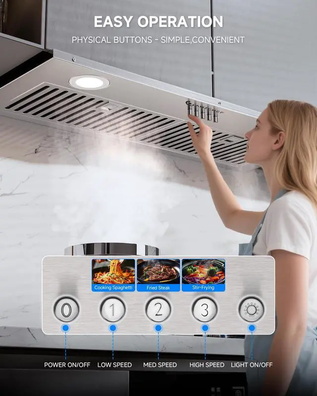 Alt view image 3 of 7 - 30 Inch Range Hood Insert 1000 CFM Built-in Kitchen Vent Hood Stainless Steel Ducted/Ductless Convertible Exhaust Hood with Button Control, LED Lights for Kitchen Ventilation
