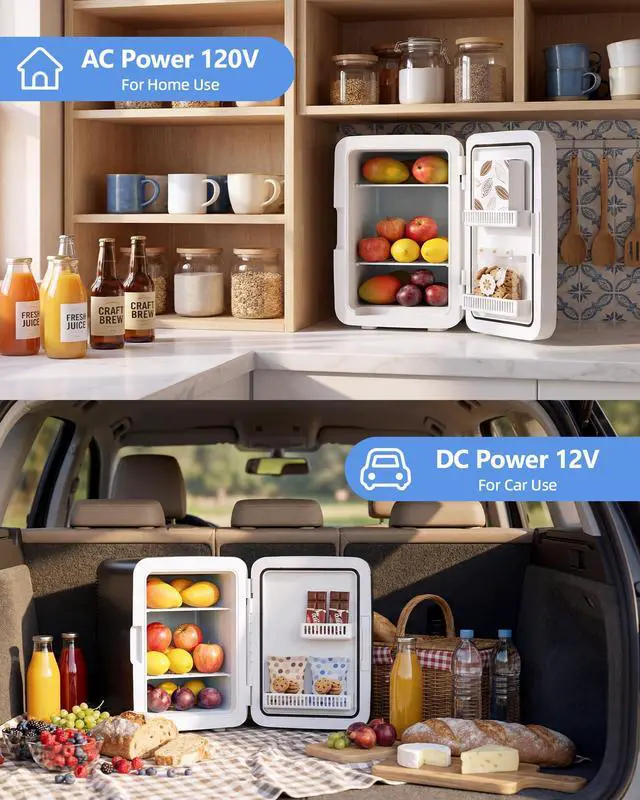 Alt view image 6 of 7 - 10L Mini Fridge, Portable Compact Refrigerator, 2.6 Gal Skincare Cooler with AC/DC Adapter, Quiet Small Personal Fridge for Beverage, Food, Makeup, Bedroom, Office, Black