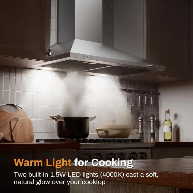 Alt view image 7 of 7 - 30 Inch Wall Mount Range Hood Stainless Steel Ducted/Ductless Convertible Kitchen Exhaust Hood with 450 CFM Motor, 3 Speed Fan, LED Lighting and Dishwasher Safe Filters