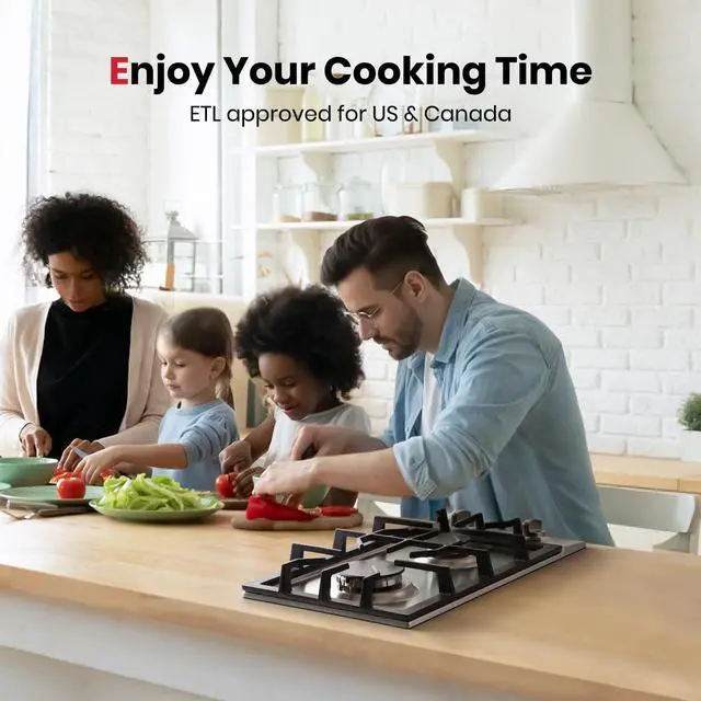 Alt view image 6 of 7 - 12 Inch Gas Cooktop 2 Burners, Drop-in Natural Gas Hob with Thermocouple Protection, LPG/NG Convertible Dual Fuel Propane Stove Top, Stainless Steel