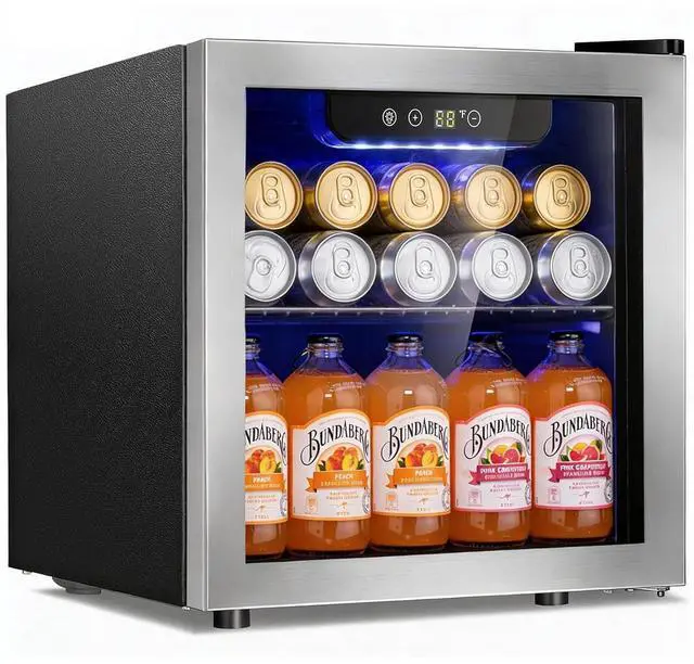 Main image of 48 Can Mini Beverage Refrigerator, 1.3 Cu.Ft Compact Drink Cooler with Glass Door, Adjustable Temp 40-61°F, Quiet Freestanding Wine & Soda Cooler for Home Office Dorm, LED Lit