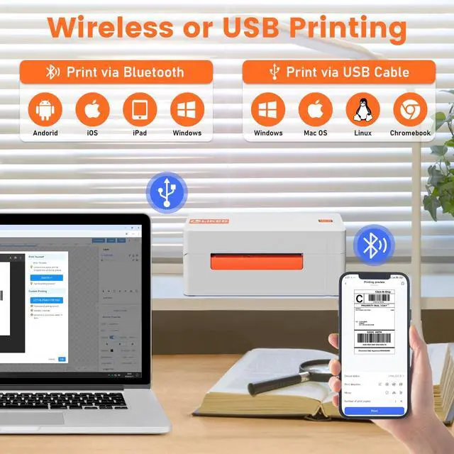 Alt view image 2 of 7 - Wireless Thermal Label Printer 4x6 Bluetooth WiFi Shipping Label Printer for Small Business, Long-Life Print Head (Over 650,000 4x6 Labels), Compatible with iPhone, Windows & Mac