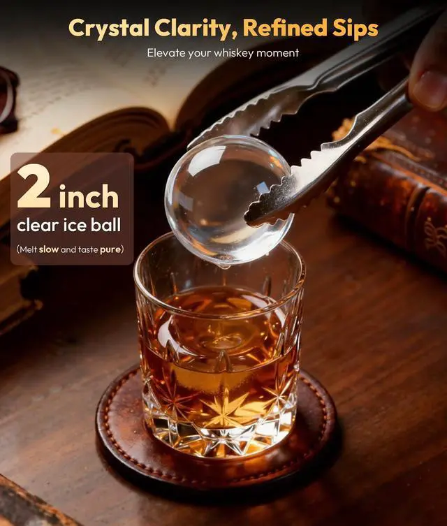 Alt view image 3 of 7 - 2" Sphere Ice Maker, 4 Ice Balls in 35min, 144pcs/Day for Whiskey | LCD Panel, Water Shortage& Ice Full Alert, Auto/Manual Fill, Self-Cleaning, Perfect For Cocktail Whiskey Home Bar Drinks
