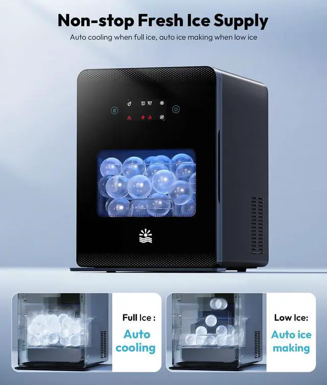 Alt view image 7 of 7 - 2" Sphere Ice Maker, 4 Ice Balls in 35min, 144pcs/Day for Whiskey | LCD Panel, Water Shortage& Ice Full Alert, Auto/Manual Fill, Self-Cleaning, Perfect For Cocktail Whiskey Home Bar Drinks