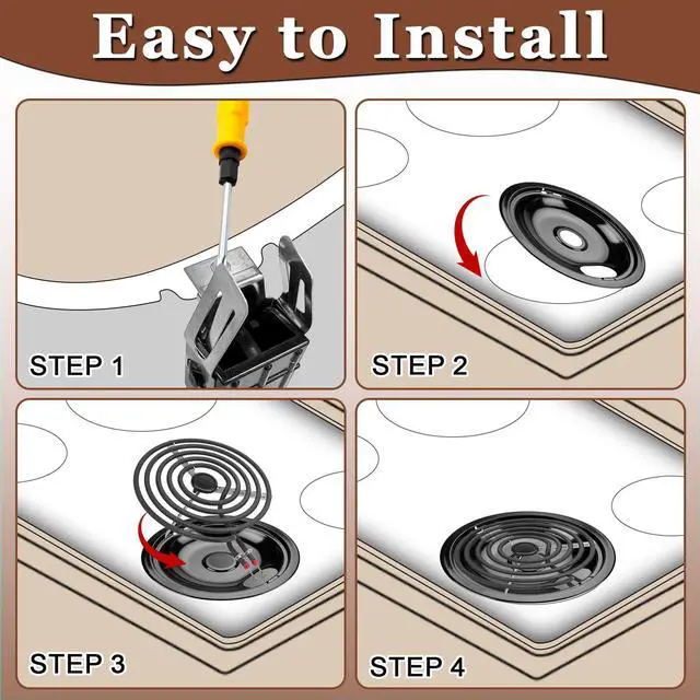 Alt view image 6 of 7 - W10290350 W10290353 Porcelain Burner Drip Pans & MP22YA Electric Range Burner Element Unit Set & 330031 Range Burner Receptacle Kit Compatible with Whirlpool Frigidaire Range Oven/Stove by