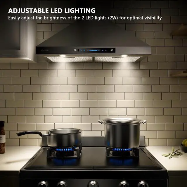 Alt view image 5 of 7 - Wall Mount Range Hood 30 Inch, Ductless/Ducted Convertible, 780 CFM Stainless Kitchen Hood, with Upgraged Stainless Steel Mesh Filters, Gesture & Touch Control