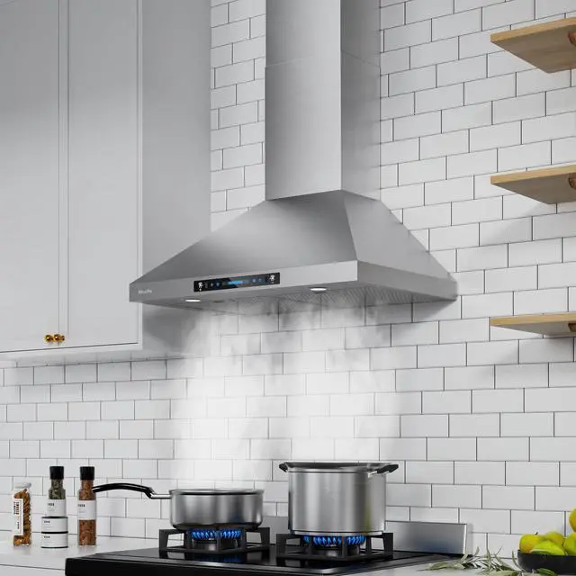 Alt view image 6 of 7 - Wall Mount Range Hood 30 Inch, Ductless/Ducted Convertible, 780 CFM Stainless Kitchen Hood, with Upgraged Stainless Steel Mesh Filters, Gesture & Touch Control