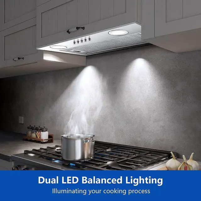 Alt view image 5 of 7 - Range Hood Insert 20 Inch Stainless Steel with 5-layer Mesh Filter, Hood Vent for Kitchen Built-in Mount Dual LED, Ducted/Ductless Convertible Kitchen Exhaust Fan, Push Button Control