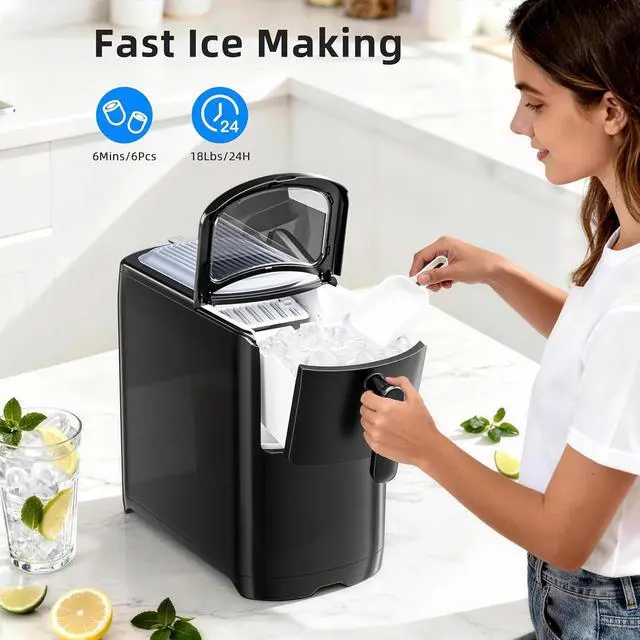 Alt view image 2 of 7 - Portable Ice Maker Countertop, 18Lbs/24H Self-Cleaning Ice Machine with One-Touch Operation & Ice Scoop Included, for Home Kitchen Office, Black