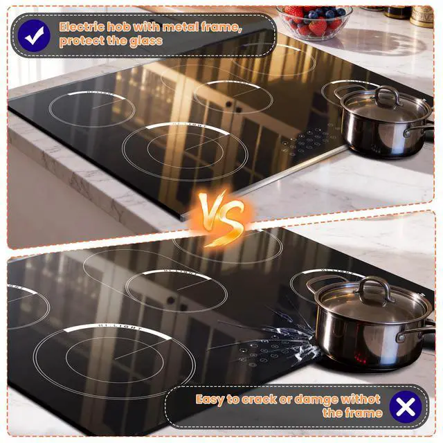 Alt view image 7 of 7 - Electric Cooktop 30 Inch 5 Burner 8400W High Power 240V | 5 Burners 30" Electric Stove Built-in with Metal Frame Protection, Timer, Safety Lock, Expandable Ring, 240V Hard Wired