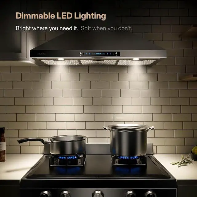 Alt view image 5 of 6 - Wall Mount Range Hood 36 Inch, Ductless/Ducted Convertible, 780 CFM Stainless Kitchen Hood, with Aluminum Filters, Gesture & Touch Control
