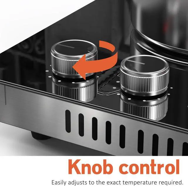 Alt view image 3 of 7 - 2 Burner Electric Cooktop 110V with Plug, 12 Inch Stove Top | Dual Knob & Touch Controls with 9 Power Levels, Timer, Safety Lock and Pause Function Simplify Everyday Cooking