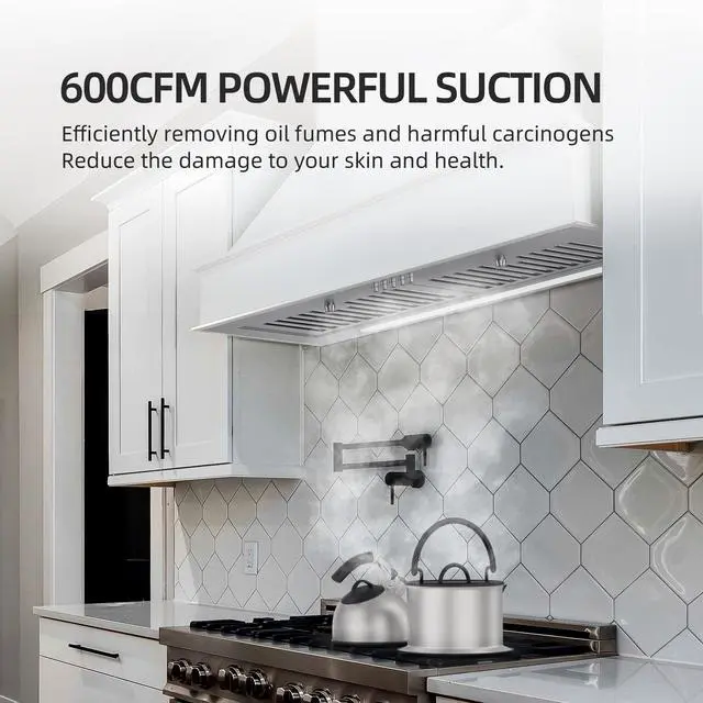Alt view image 2 of 7 - Range Hood Insert 30 inch, 600 CFM Ducted/Ductless Convertible Kitchen Hood with LED Light, Built-in Vent Hood with 3 Speed Exhaust Fan, Baffle Filters, Stove Hood with Carbon Filters
