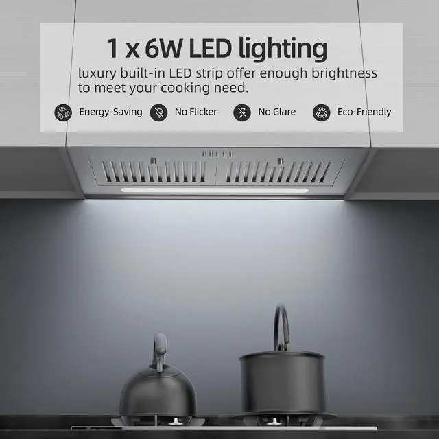Alt view image 4 of 7 - Range Hood Insert 30 inch, 600 CFM Ducted/Ductless Convertible Kitchen Hood with LED Light, Built-in Vent Hood with 3 Speed Exhaust Fan, Baffle Filters, Stove Hood with Carbon Filters