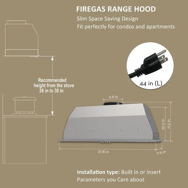 Alt view image 6 of 7 - Range Hood Insert 30 inch, 600 CFM Ducted/Ductless Convertible Kitchen Hood with LED Light, Built-in Vent Hood with 3 Speed Exhaust Fan, Baffle Filters, Stove Hood with Carbon Filters