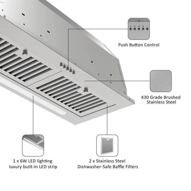Alt view image 7 of 7 - Range Hood Insert 30 inch, 600 CFM Ducted/Ductless Convertible Kitchen Hood with LED Light, Built-in Vent Hood with 3 Speed Exhaust Fan, Baffle Filters, Stove Hood with Carbon Filters