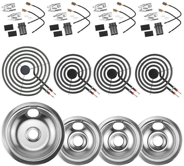 Main image of Silver Burner Drip Pans and Burners and 330031 Surface Element | Pans 316048414(6")316048413(8")+Burners MP15YA(6") MP21YA(8") Receptacle Compatible for Frigi-daire Ken-more by