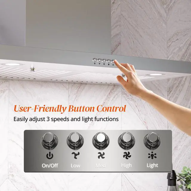 Alt view image 7 of 7 - Wall Mount Range Hood 30 Inch, 600 CFM Ducted/Ductless Convertible Stainless Steel Kitchen Vent Hood with 3 Speed Fan, LED Lights and Push Button Control