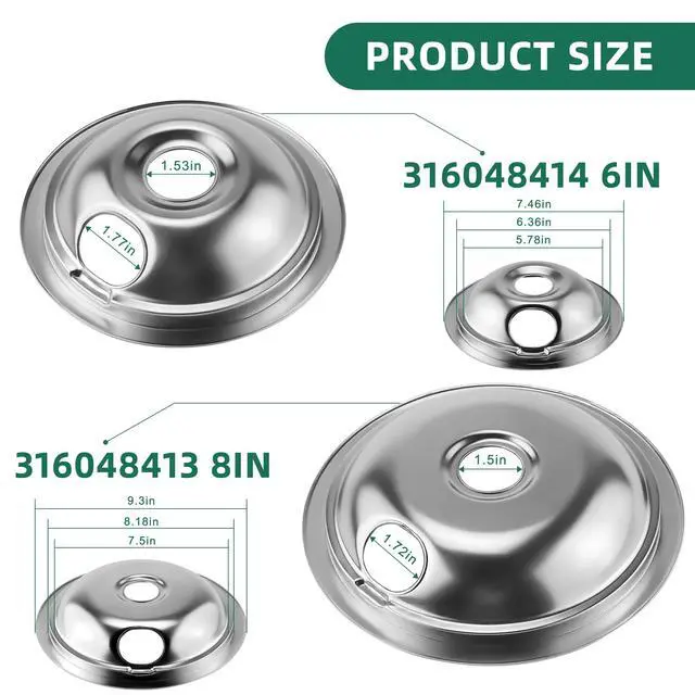 Alt view image 2 of 7 - Silver Burner Drip Pans and Electric Stove Burner Replacement by | Pans 316048414(6")316048413(8")+Burner MP15YA(6") MP21YA(8") Compatible for Frigi-daire Ken-more Cro-sley etc