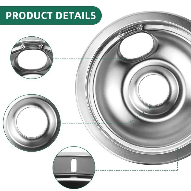 Alt view image 6 of 7 - Silver Burner Drip Pans and Electric Stove Burner Replacement by | Pans 316048414(6")316048413(8")+Burner MP15YA(6") MP21YA(8") Compatible for Frigi-daire Ken-more Cro-sley etc