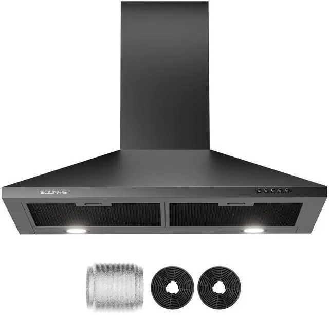 Main image of 24 Inch Wall Mount Range Hood Ducted/Ductless Convertible Kitchen Exhaust Hood with 450 CFM Motor, 3 Speed Fan, LED Lighting and Dishwasher Safe Filters, Matte Black Painted Finish