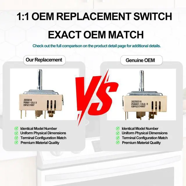 Alt view image 3 of 7 - EBF62174907 Infinite Control Switch Replacement for LG Range Surface Element Replaces EBF62174902, EBF62174904 PER001-12LG D PER001-12S D