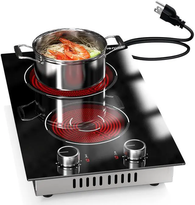 Main image of 2 Burner Electric Cooktop 110v Knob Control | 2000W Two Burner Electric Cooktop with Plug, 12 Inch Countertop Stove Top & Built in, estufas eléctricas de cocina