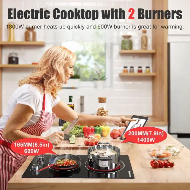 Alt view image 5 of 7 - 2 Burner Electric Cooktop 110v Knob Control | 2000W Two Burner Electric Cooktop with Plug, 12 Inch Countertop Stove Top & Built in, estufas eléctricas de cocina