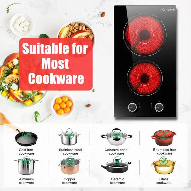 Alt view image 6 of 7 - 2 Burner Electric Cooktop 110v Knob Control | 2000W Two Burner Electric Cooktop with Plug, 12 Inch Countertop Stove Top & Built in, estufas eléctricas de cocina