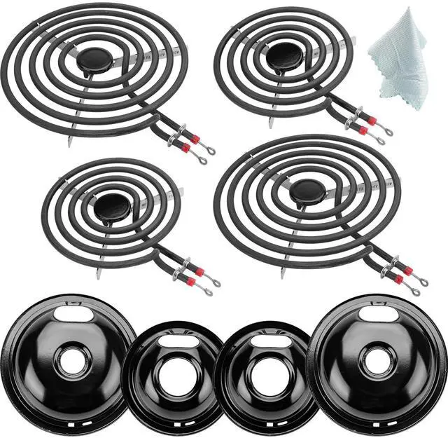Main image of W10290350 W10290353 Black Porcelain Burner Drip Pan Bowls & MP22YA Electric Range Burner Element Unit Set by -Compatible with Whirl-pool Frigi-daire Ama-na Range Oven/Stove