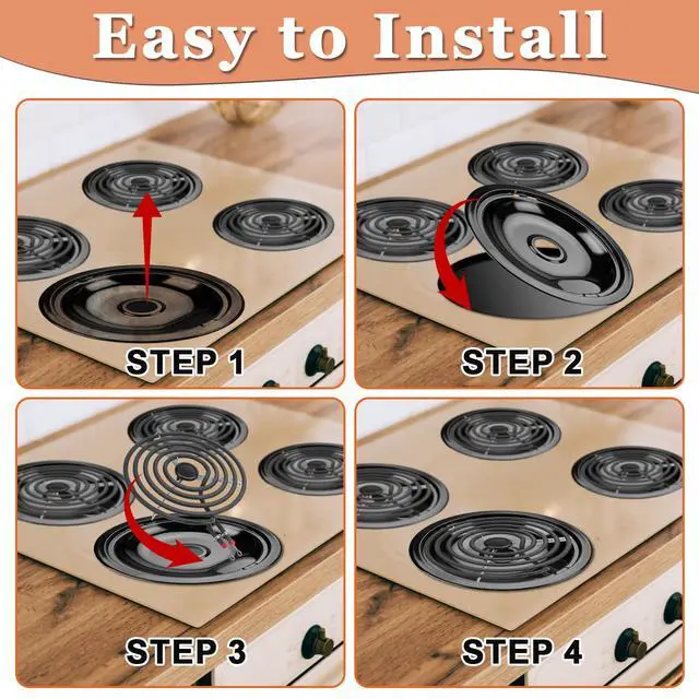 Alt view image 7 of 7 - W10290350 W10290353 Black Porcelain Burner Drip Pan Bowls & MP22YA Electric Range Burner Element Unit Set by -Compatible with Whirl-pool Frigi-daire Ama-na Range Oven/Stove