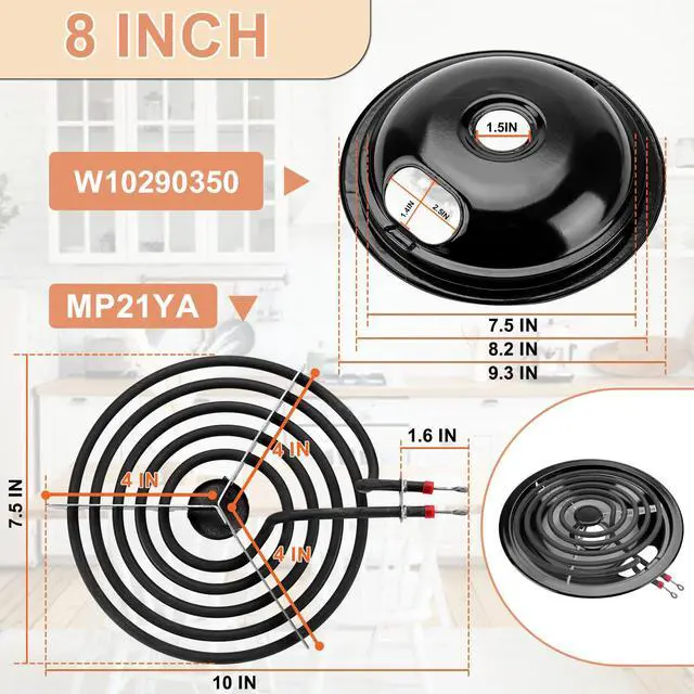 Alt view image 4 of 7 - W10290350 W10290353 Black Porcelain Burner Drip Pan Bowls & MP22YA Electric Range Burner Element Unit Set by -Compatible with Whirl-pool Frigi-daire Ama-na Range Oven/Stove