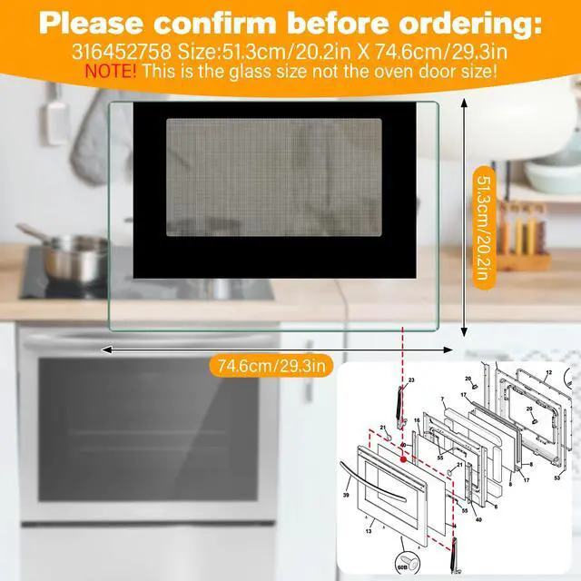 Alt view image 2 of 7 - UPGRADED 316452758 Outer Oven Door Glass Compatible With Crosley Frigidaire Range Door Glass Parts 29.3" x 20.2" Stove Outer Glass Door Panel Replacement 4583012 AP6284729 PS12175974 316452719