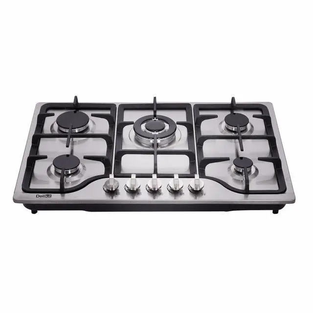 Alt view image 2 of 7 - 30 Inch Gas Cooktop - Dual Fuel Sealed 5 Burners Drop-In Stainless Steel Hob DK257-A01