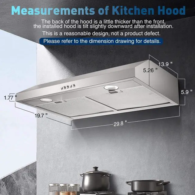 Alt view image 6 of 7 - Under Cabinet Range Hood,30 inch Ductless Range Hood Alterable to Ducted,Stainless Steel Kitchen Exhaust Hood with 700CFM, 3-Speed Fan,Stove Vent and Oven Hood with Button Control