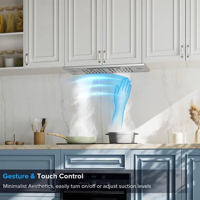 Alt view image 4 of 6 - 30 inch Insert Range Hood, Ducted/Ductless Convertible Duct Vent Hood | Low Noise Stainless Steel Kitchen Hood with 4 Speed Gesture Sensing&Touch Control Panel