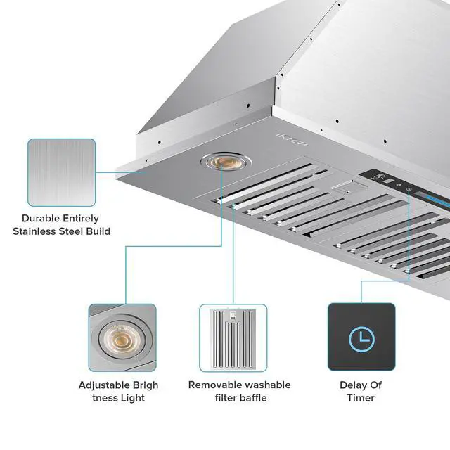 Alt view image 5 of 6 - 30 inch Insert Range Hood, Ducted/Ductless Convertible Duct Vent Hood | Low Noise Stainless Steel Kitchen Hood with 4 Speed Gesture Sensing&Touch Control Panel