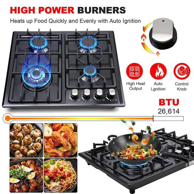 Alt view image 3 of 7 - Gas Cooktop 22InchBuilt in Gas Cooktop 4 Burners Stainless Steel Stove with NG/LPG Conversion Kit Thermocouple Protection and Easy to Clean