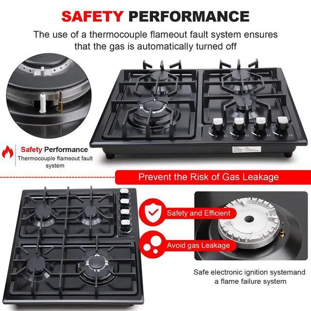 Alt view image 4 of 7 - Gas Cooktop 22InchBuilt in Gas Cooktop 4 Burners Stainless Steel Stove with NG/LPG Conversion Kit Thermocouple Protection and Easy to Clean