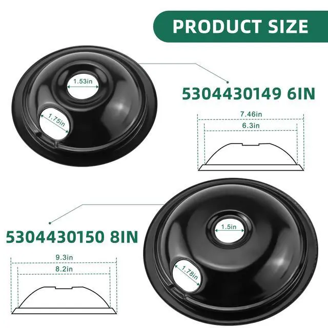 Alt view image 2 of 7 - Black Burner Drip Pans 5304430149(6")5304430150(8") Electric Stove Burners MP15YA(6") MP21YA(8")330031 Surface Element Receptacle Compatible for Frigi-daire Ken-more Cro-sley Tap-pan by