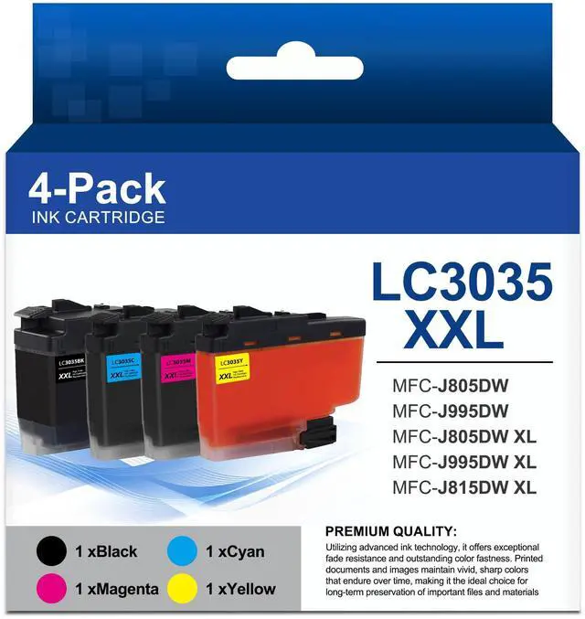 Main image of LC3035 BK/C/M/Y Ink Cartridges 4 Pack Compatible for Brother LC3035XXL | LC3035BK, LC3035C, LC3035M, LC3035Y Ultra High-Yield Ink Cartridge Set for MFC-J805DW MFC-J995DW Printer - LC3035