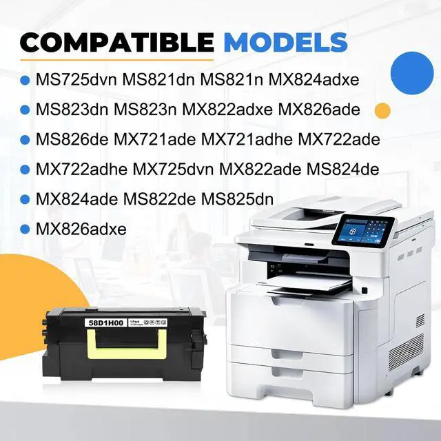 Alt view image 2 of 5 - 58D1H00 High Yield Black Toner Cartridge 15,000 Pages | Compatible for Lexmark 58D1H00 Toner for MS725 MS821 MS822 MS823 MS824 MS825 MS826 MX721 MX722 MX725 MX822 MX824 MX826