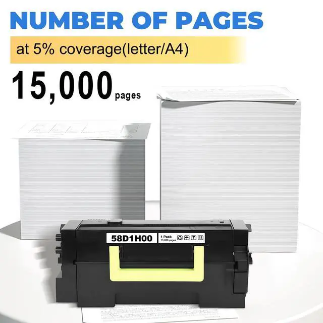 Alt view image 3 of 5 - 58D1H00 High Yield Black Toner Cartridge 15,000 Pages | Compatible for Lexmark 58D1H00 Toner for MS725 MS821 MS822 MS823 MS824 MS825 MS826 MX721 MX722 MX725 MX822 MX824 MX826