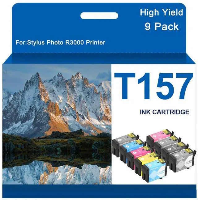Main image of High Yield 157 T157 Ink Cartridges Remanufactured Replacement for T157120 T157220 T157320 T157420 T157520 T157620 T157720 T157820 T157920 Stylus Photo R3000 Printer 9 Pack,80ML