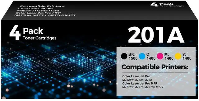 Main image of 201A 201X Toner Cartridges 4 Pack M252 Toner Compatible with HP 201A 201X | HP201A CF400A CF401A CF402A CF403A Toner for HP Color Laser Jet Pro MFP M277dw M252dw M277n M277c6 M252n M277 Printer, BCMY