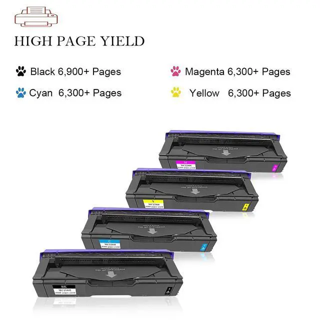 Alt view image 3 of 7 - M C250H Toner Cartridge Compatible for Ricoh M C250 C300 Printer | 4 Colors, High Capacity, Compatible for Ricoh M C250 C250FW C250FWB P C300 C300W C301 C301W Printer