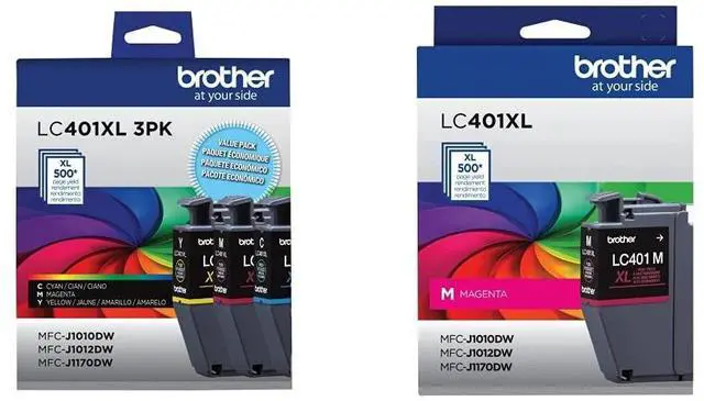 Main image of Genuine LC401XL 3PK High Yield 3-Pack Color -Ink -Cartridges Includes 1 Cartridge Each of Cyan, Magenta and Yellow -Ink. & Genuine LC401XLM High Yield Magenta Black Ink Cartridge