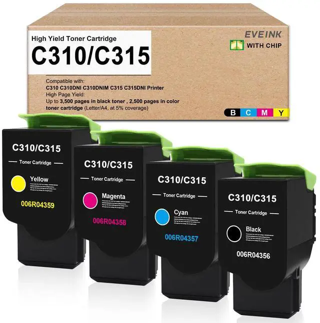 Main image of High Capacity C310 C315 Toner Cartridge 4-Pack with New Chip | Compatible with Xerox C310 C310DNI C315 C315DNI Color Printers for Xerox 006R04356 006R04357 006R04358 006R04359